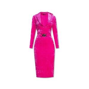 NWT Versace 40 US 4 Runway Biggie Medusa Pink Crushed Velvet Midi Dress $3,225